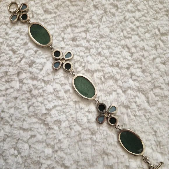 Sterling Silver Floral Jade & Larimar Stone Bracelet - Picture 7 of 10